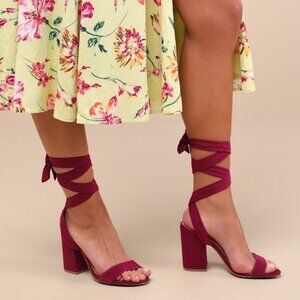 Lulus Alta Sangria Suede Lace-up Heels Red - Size 9